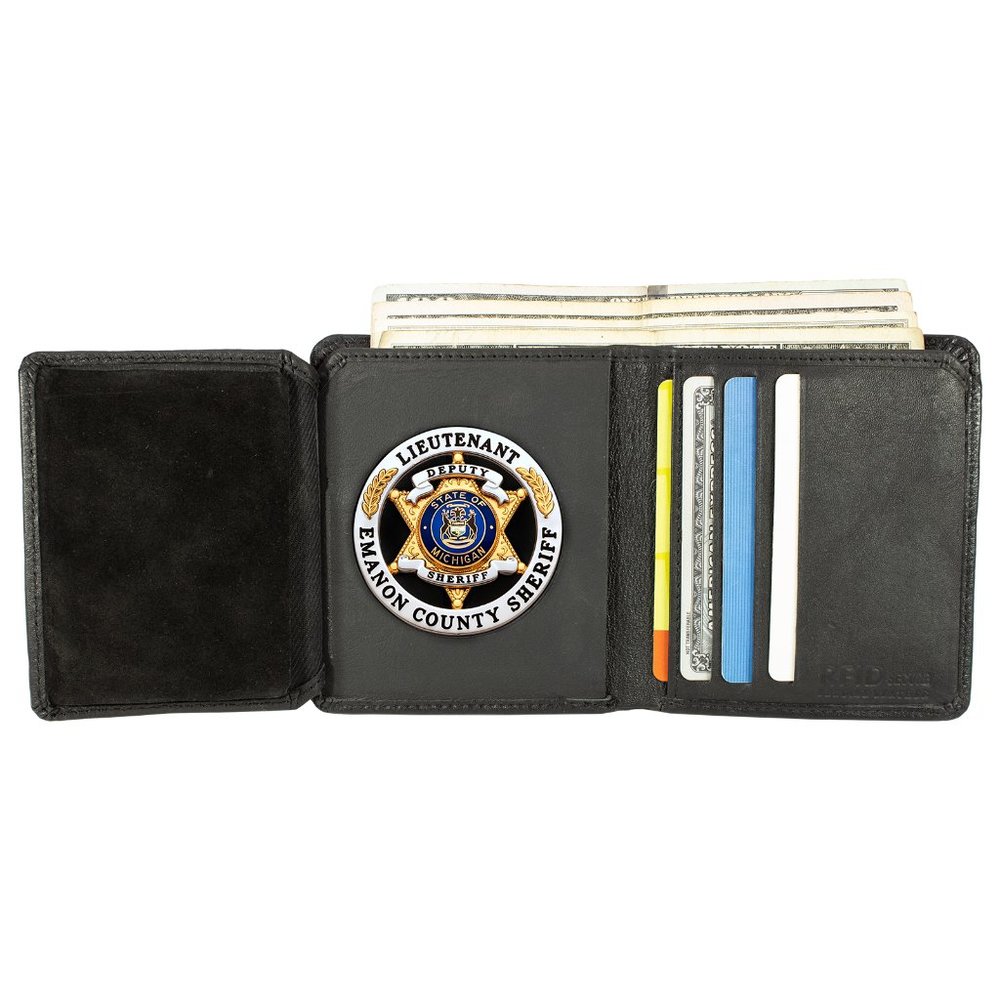 Leather Department of Corrections Officer Bi-Fold Black Badge Wallet - Picture 2 of 8